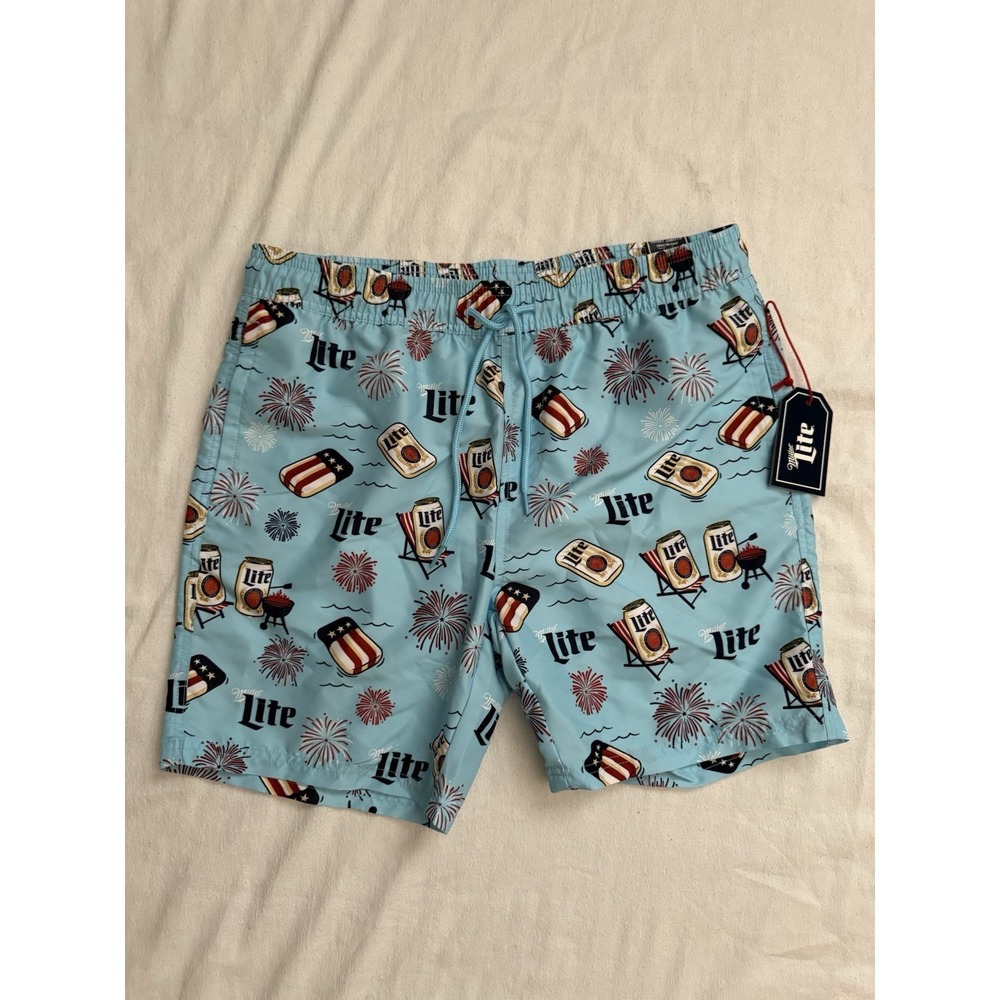 NEW Miller Lite Beer Logo Men's Swimming Trunks Swimsuit Miller Light Trunks Med